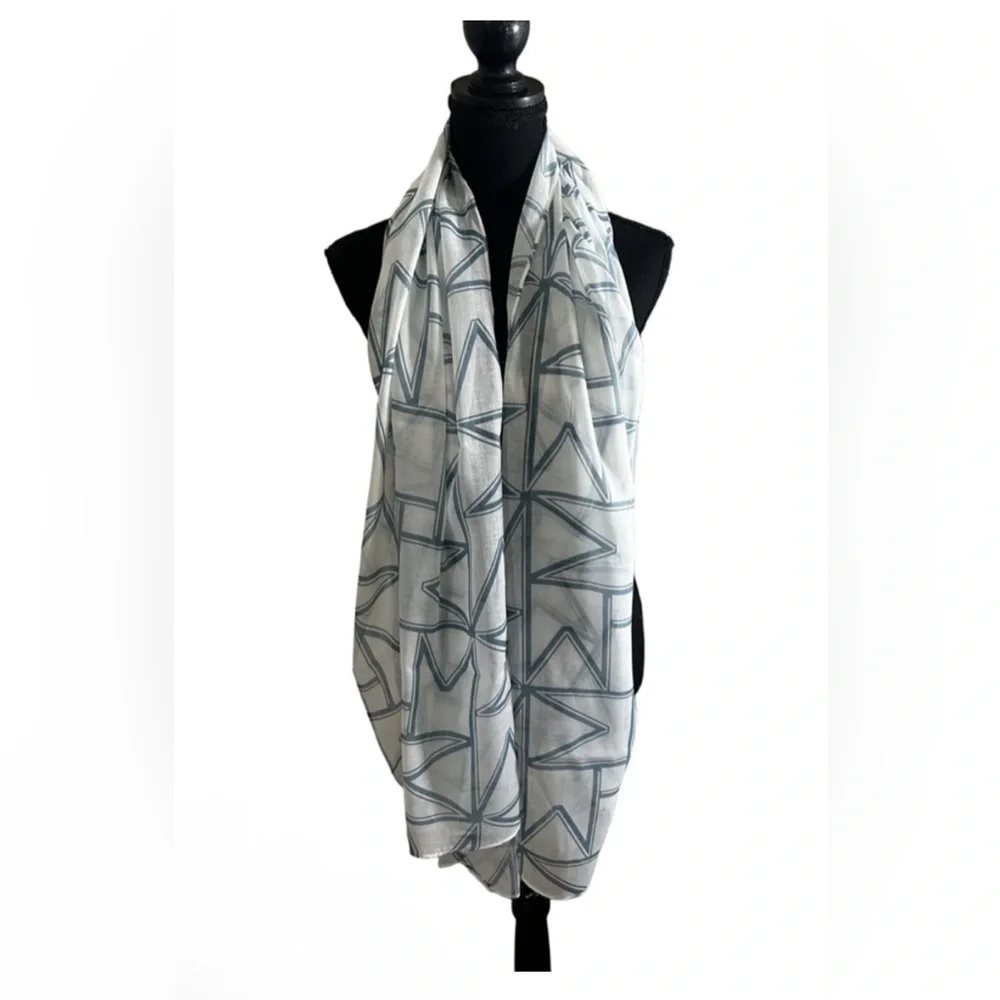 WynneLayers  geometric Print Scarf Lightweight Polyester olive khaki cream